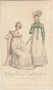 Walking and Evening Dresses for July 1818, published by Dean & Munday by English School