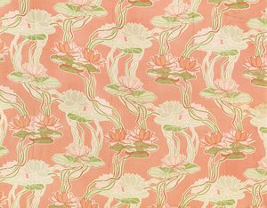 Water lilies on a coral background, textile design