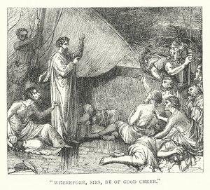 "Wherefore, sirs, be of good cheer" (engraving) by English School