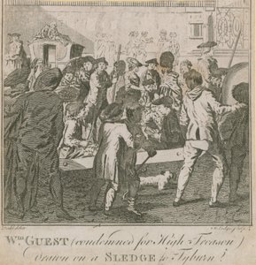 William Guest, condemned for high treason, drawn on a sledge to Tyburn by English School