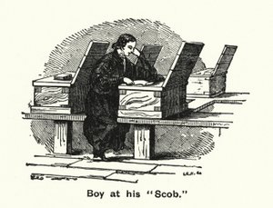 Winchester College: Boy at his "Scob"