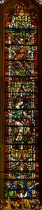 Window 1 depicting the Virgin Mary on the Tree of Jesse and the Crucifixion