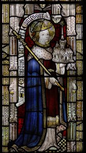 Window Ew depicting St Ethelbert (mislabelled as Edward the Confessor in the 19th century!)