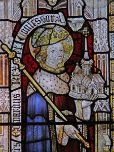 Window Ew depicting St Ethelbert (mislabelled as Edward the Confessor in the 19th century!) by English School