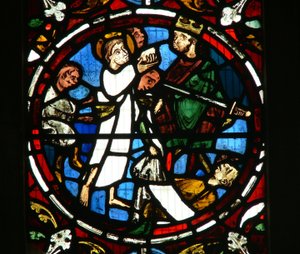 Window depicting a scene from the legend of St John: the saint and the poisoned cup by English School