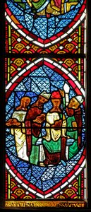 Window depicting a scene of the Mass by English School