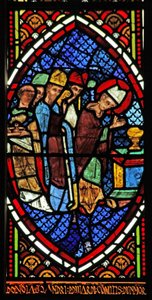 Window depicting a scene of the Mass by English School