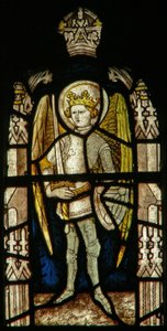 Window depicting an angel from the angelic Hierarchy with a Trinity shield by English School