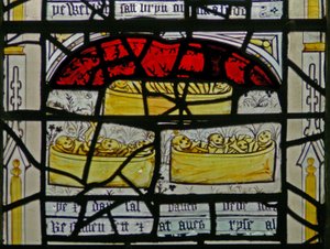 Window N3 depicting the Last Fifteen Days of the World (the Pryke of Conscience window): the bones of the dead emerge from their coffins by English School