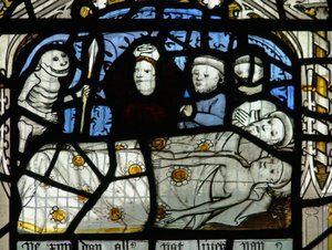 Window N3 depicting the Last Fifteen Days of the World (the Pryke of Conscience window): Death visits everyone