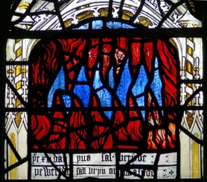 Window N3 depicting the Last Fifteen Days of the World (the Pryke of Conscience window): the all-consuming fire by English School
