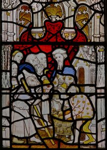 Window N4 depicting the Works of Mercy: feeding the hungry by English School
