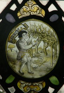 Window depicting the Labours of the Months: March by English School