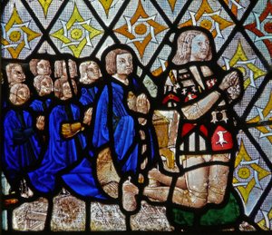 Window depicting Walter Curson and his eight sons by English School