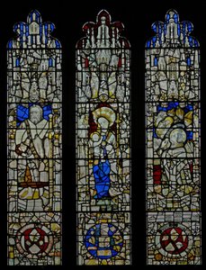 Window S6 depicting St James, the Virgin and Child, the Mass of St Gregory by English School