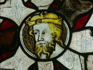 Window depicting a head of a bishop by English School