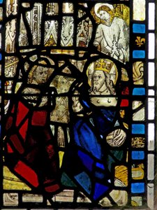 Window depicting a saint before a king