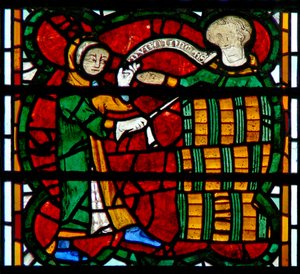 Window depicting a wine merchant