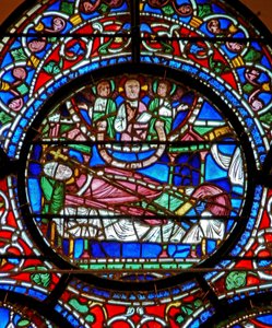 Window depicting St. Dunstan dreaming that he is to spend the day in heaven by English School