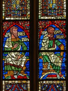 Window depicting a genealogical figure: Jared and Methuselah by English School