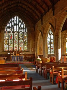 Window depicting a view of the east end of the church