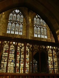 View of the North Clerestory Windows with the South Choir Windows Reflected in the Internal Screen by English School
