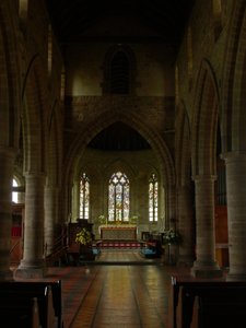 Window depicting a view towards the east end of the church