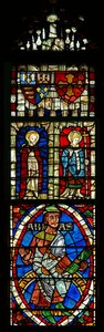 Window depicting two saints and heraldic shields by English School