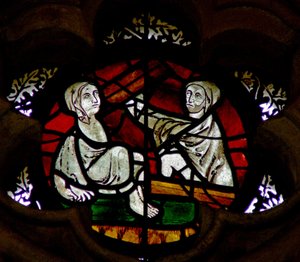 Window in the Chapter House depicting a scene from the Last Judgement: souls resurrecting by English School