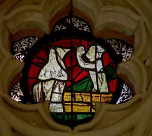 Window in the Chapter House depicting a scene from the Last Judgement: souls resurrecting by English School