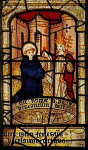 Window 5 depicting St Neot is blessed by the pope by English School