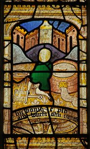 Window 5 depicting St Neots servant brings him 2 fish from the well by English School