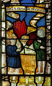 Window 1 depicting Cain and Abel make their offerings by English School