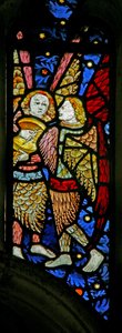 Window depicting musician angels, one with a lute by English School