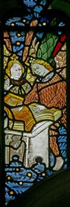 Window depicting musician angels with a psaltery by English School