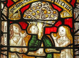 Window 1 depicting the Adam and Eve story: the Serpent beguiles by English School