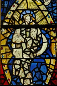 Window depicting the Woman Clothed with the Sun and with the moon under her feet with the Man-child in the Book of Revelation; with jewels of inset glass by English School