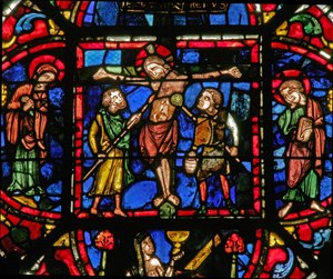 Crucifixion with Mary and John and Soldiers with a Spear and the Sponge of Vinegar (Window W0) by English School