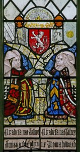 Elizabeth Talbot, Duchess of Norfolk and Elizabeth Tilney, Countess of Surrey with the Coat of Arms of the Mowbray Family Above by English School