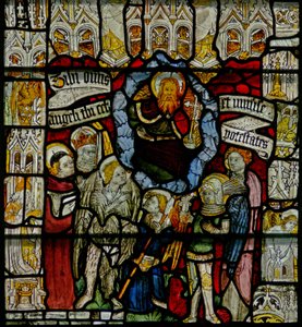 Window w24 depicting the Te Deum with the Angelic Hierarchy by English School
