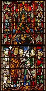 Window w26 depicting St Nicholas pleads with the Emperor by English School