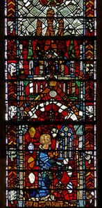 Window w39 depicting a donor giving the window by English School