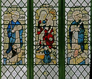 Window w4 depicting the Pieta with St Dominic and St Peter Martyr: small donor figures by English School