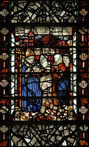 Window W58 depicting St Thomas Becket with a prisoner and 2 other figures by English School