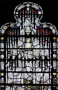 Window depicting a canopy with figures by English School