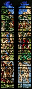 Window w7 depicting Naaman washed in the Jordan (detail) by English School