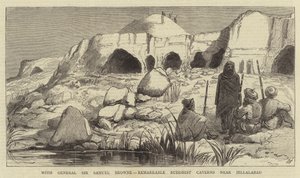 With General Sir Samuel Browne, remarkable Buddhist Caverns near Jellalabad by English School