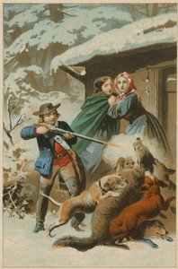 Wolf Being Attacked by Dogs as a Young Man Fires a Rifle by English School