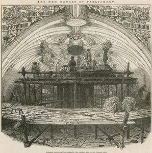 Workmen Sculpturing the Bosses on the Groined Roof of the Central Hall by English School