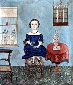 Young Girl Dancing on a Chair in an Interior by English School